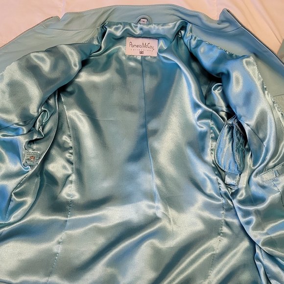 ❣️HP❣️ Pamela McCoy 100% leather aqua full zip satin lined jacket sz: M NWOT - Picture 10 of 12